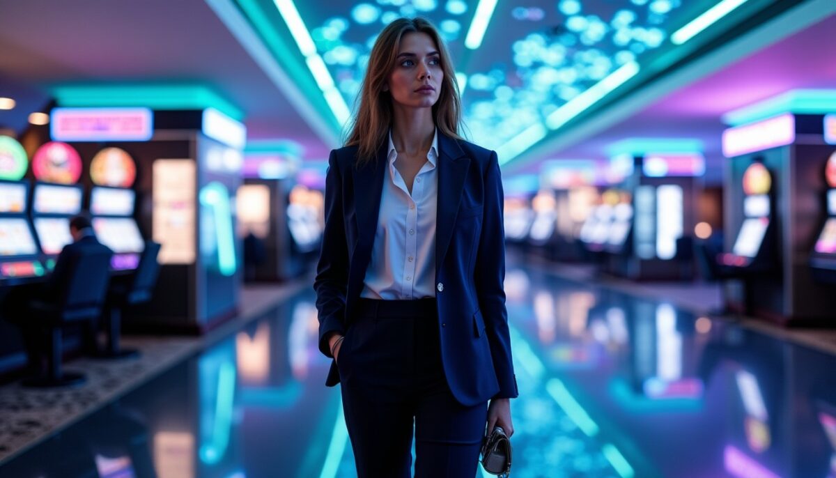 Promenade nocturne dans le lobby du casino digital